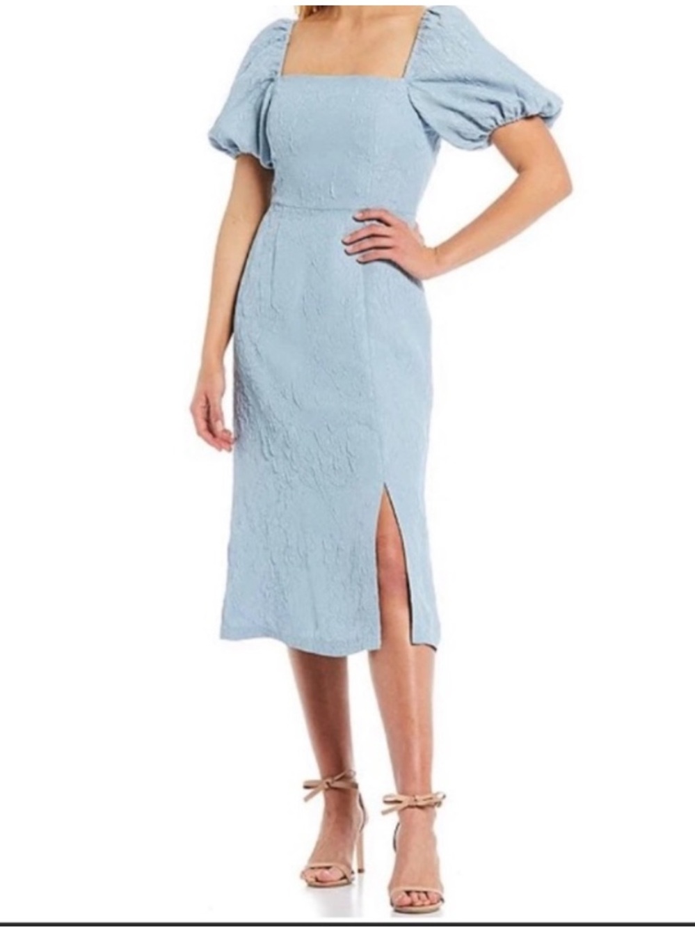 Sachin + Babi Amber Square Neck Puff Sleeve Slit Hem Midi Dress 10
